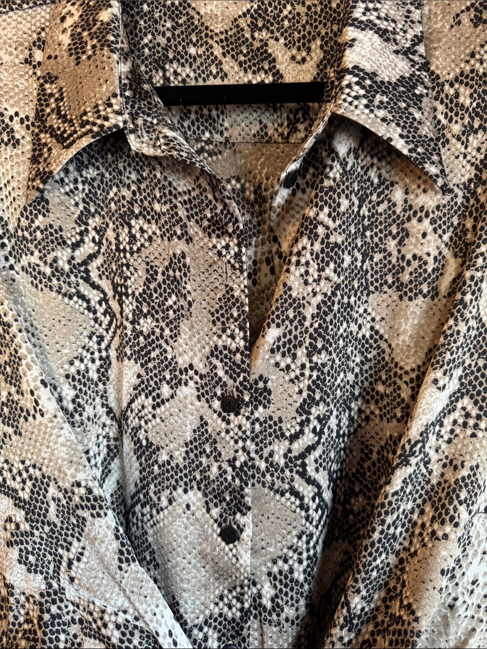 EUC MNG Neutral Snake-Print Button Down Tie-Waist Dress Elastic Back Waist - Picture 5 of 14